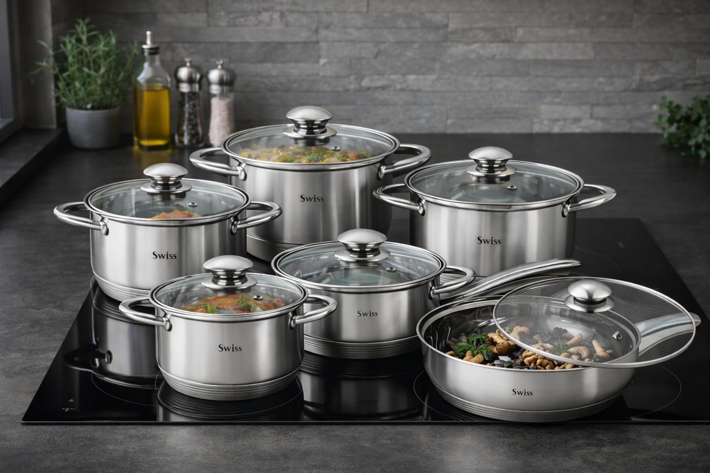 Set Oale Inox Swiss Zurich Extra Jumbo, 12 Piese, Inox 18/10, Compatibil Inductie