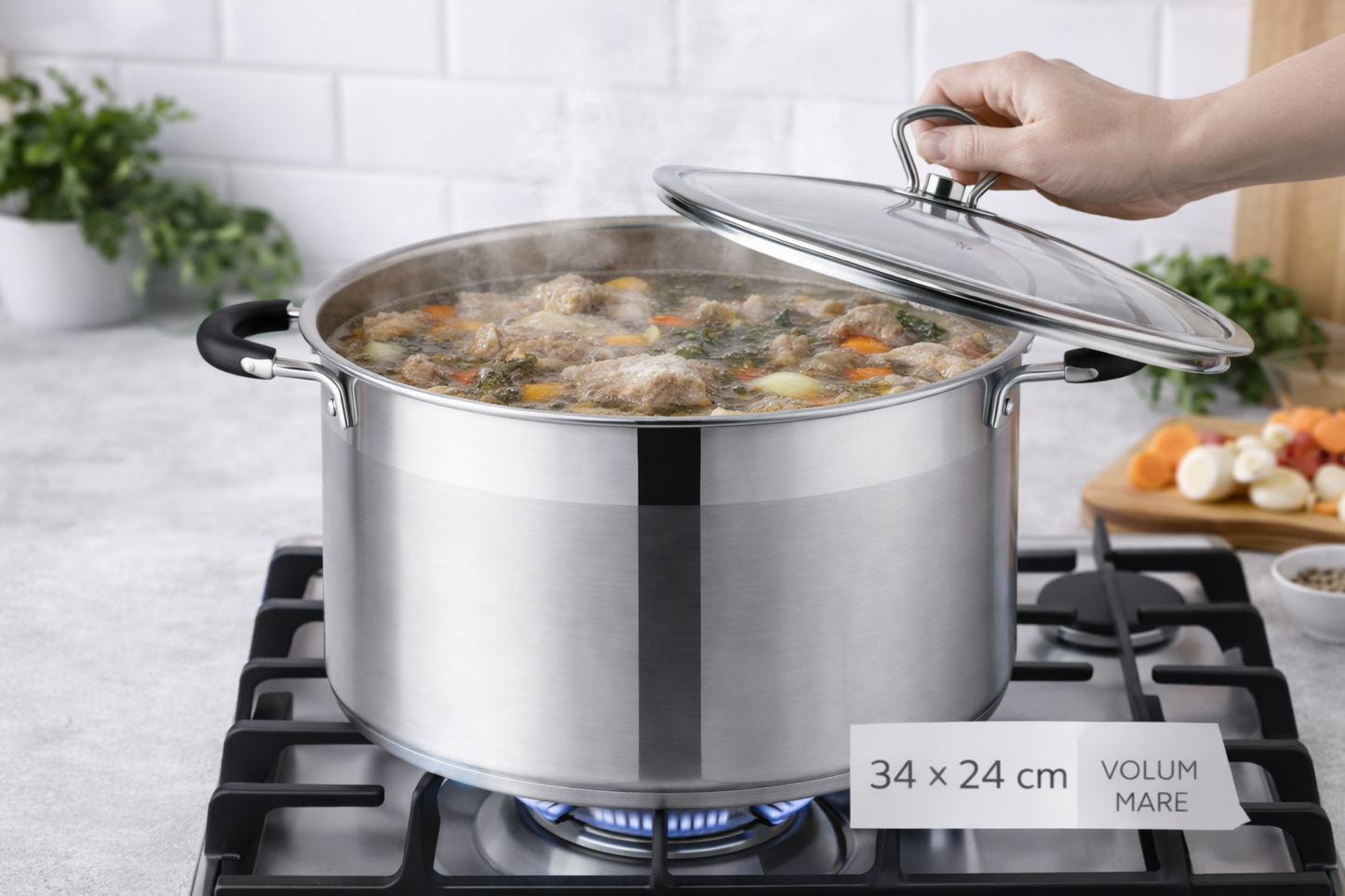 Oala Inox Royalty Line 34 x 24 cm, 18L, Capac Sticla cu Ventil
