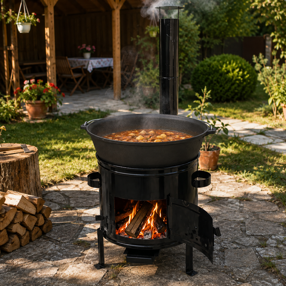 Ceaun Fonta 30L cu Focar 45 cm si Horn pentru Gatit Traditional