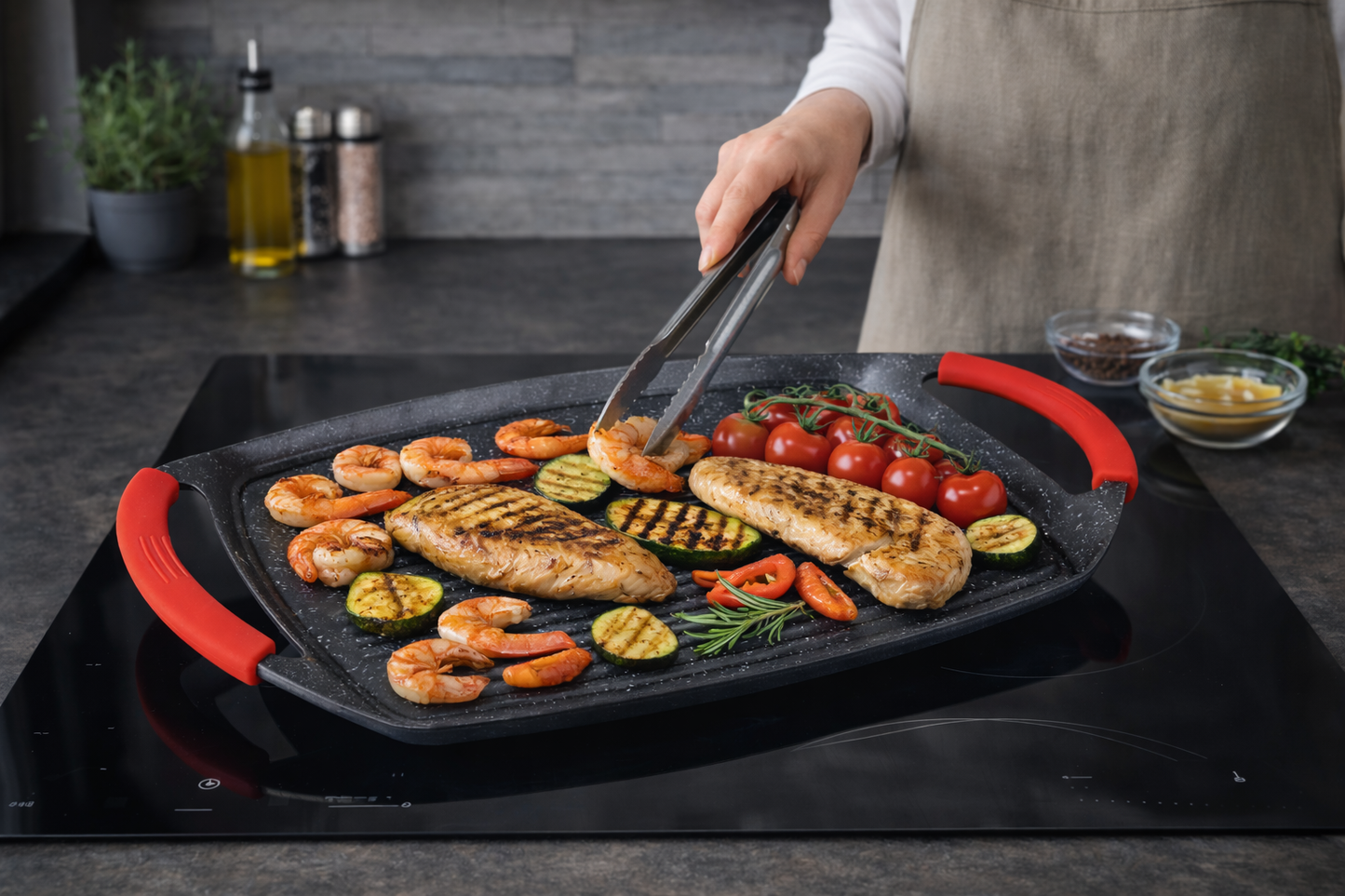 Tigaie Grill Dreptunghiulara 47 cm, Strat Marmura, Compatibila Inductie, Royalty Line