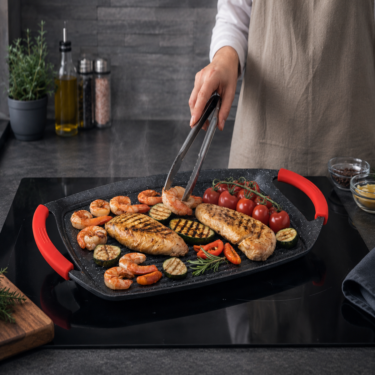 Tigaie Grill Dreptunghiulara 47 cm, Strat Marmura, Compatibila Inductie, Royalty Line