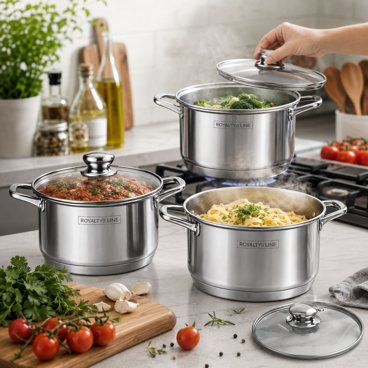 Set Oale Inox Premium, 6 Piese, Capace Sticla Termorezistenta, Royalty Line