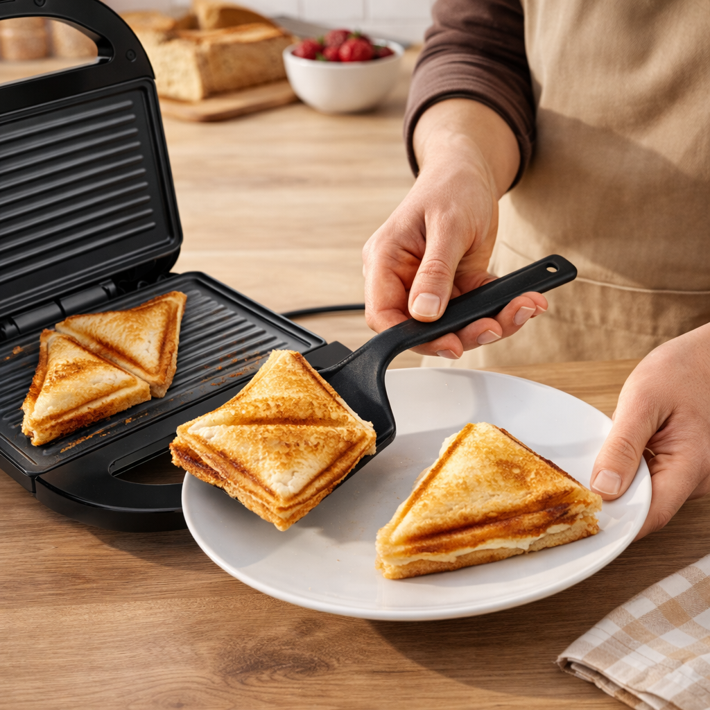 Sandwich Maker 750W, Placi Grill Antiaderente, Compact si Usor de Folosit