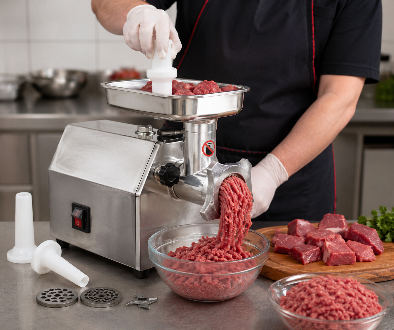 Masina de tocat carne electrica din inox Craft Tec ,1000W,100 Kg/h,11.5 Kg