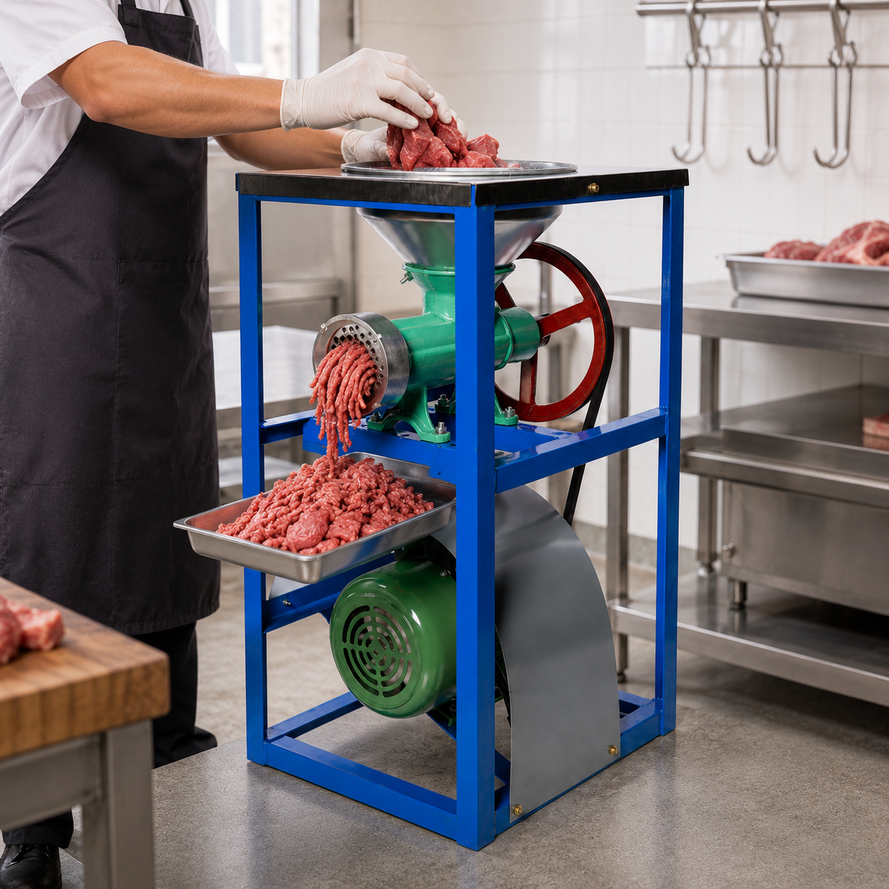 Masina tocat carne nr.32 cu motor electric 2200w cu palnie si masuta Metal