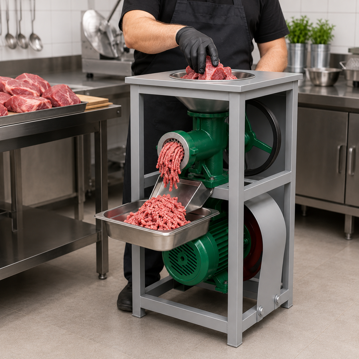 Masina Tocat Carne din Fonta cu Suport Inox + Metal