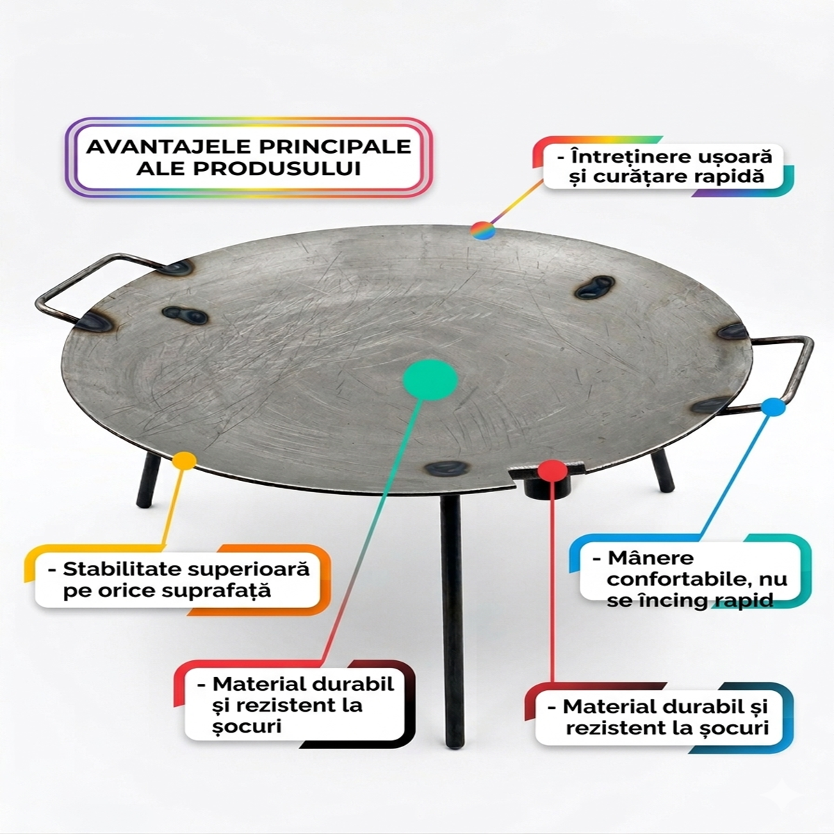 Disc Gratar din Fier 50 cm cu Picioare Detasabile