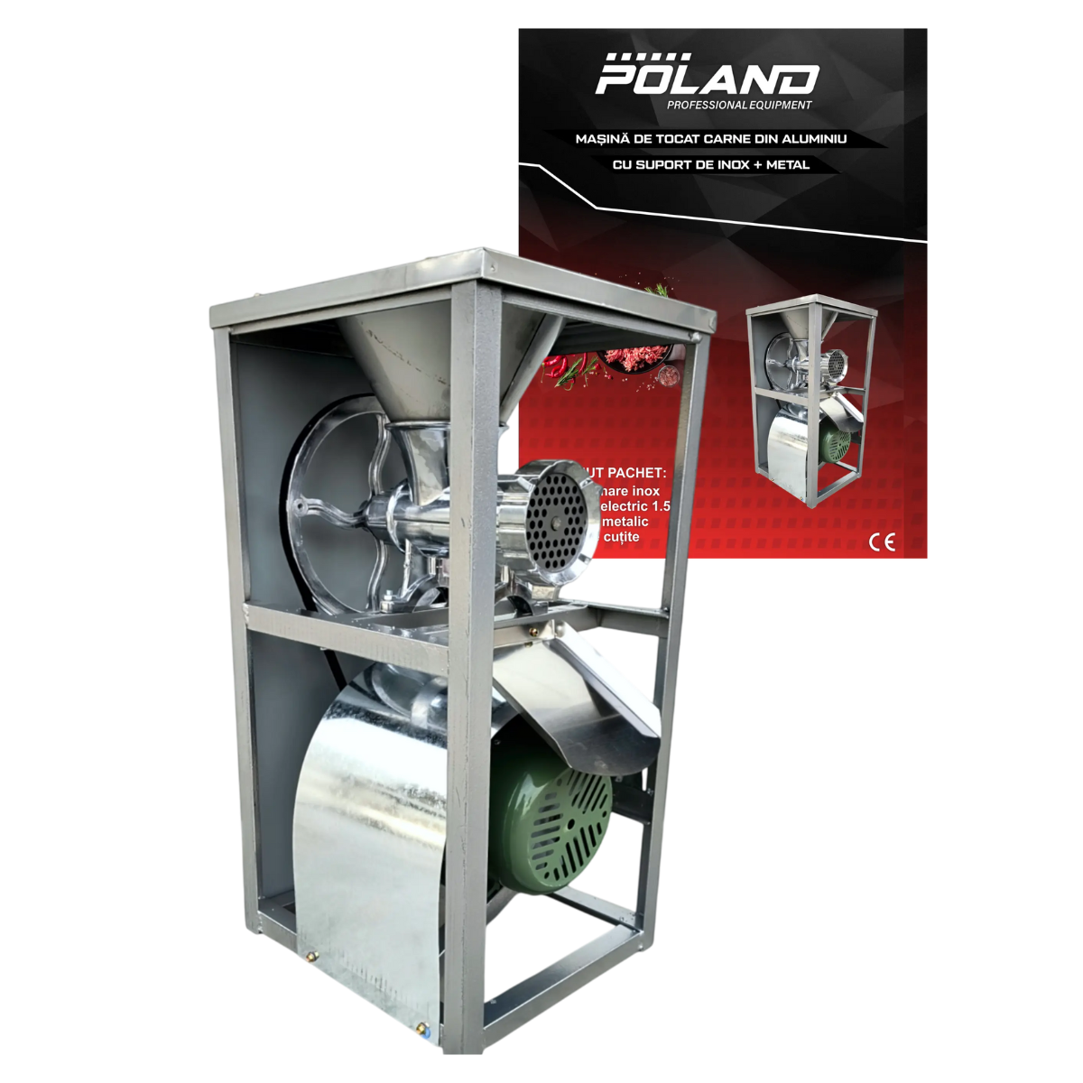 Masina Tocat Carne Poland 1.5 KW din Aluminiu cu Suport Inox