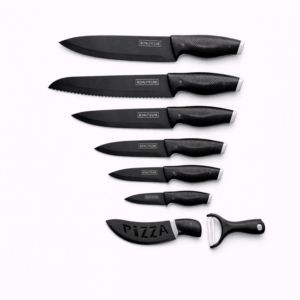 Set Cutite Bucatarie Royalty Line, 7 Piese, Inox cu Strat Antiaderent, Peeler Ceramic Inclus