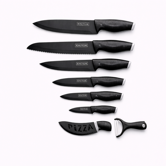 Set Cutite Bucatarie Royalty Line, 7 Piese, Inox cu Strat Antiaderent, Peeler Ceramic Inclus