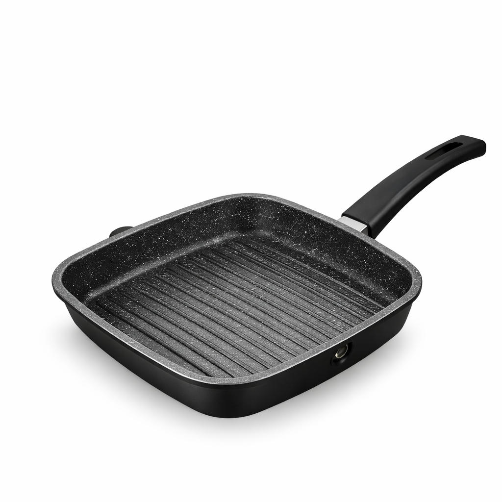 Tigaie Grill Patrata 24 cm, Antiaderenta Marble, Compatibila Inductie