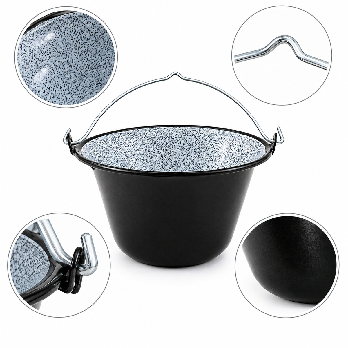 Ceaun Emailat 10 L din Metal, Interior Emailat, Negru & Gri