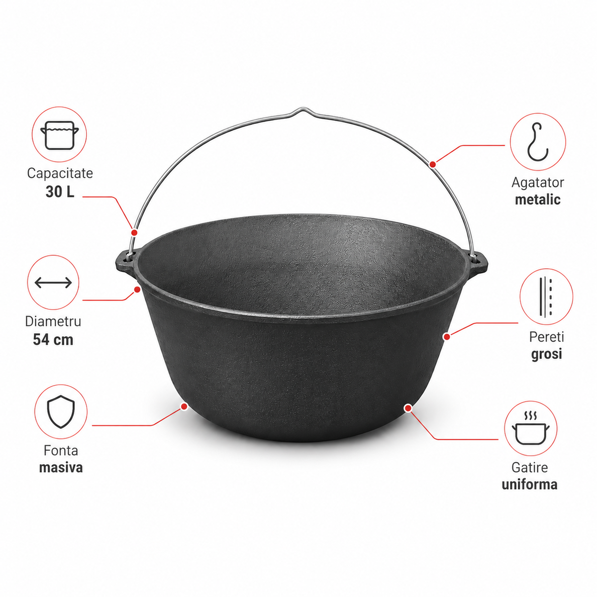 Ceaun din Fonta 30 L cu Agatator, Diametru 54 cm