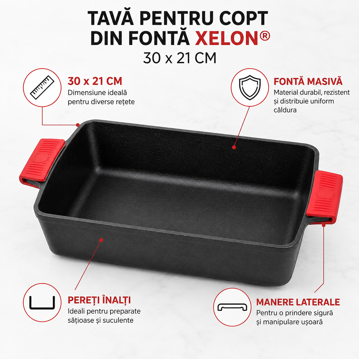 Tava Fonta Xelon 30x21 cm pentru Cuptor cu Manere Protejate