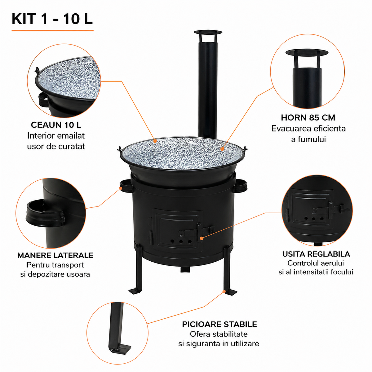 Set Ceaun Emailat 10L cu Focar 32 cm si Horn pentru Gatit