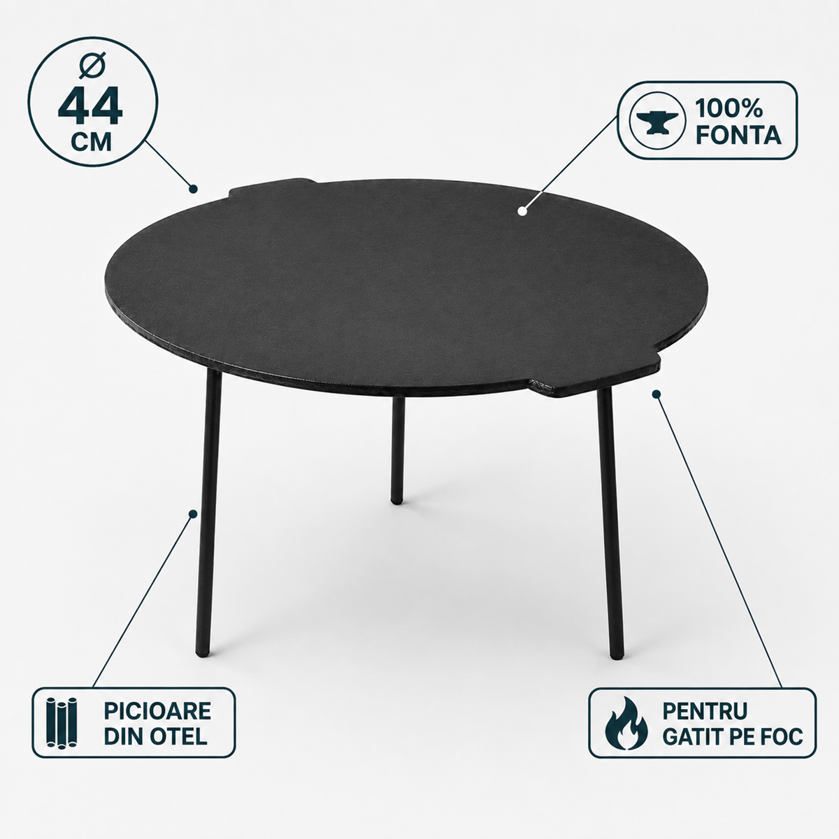 Disc Gratar Fonta Xelon 44 cm cu Picioare pentru Gatit la Foc