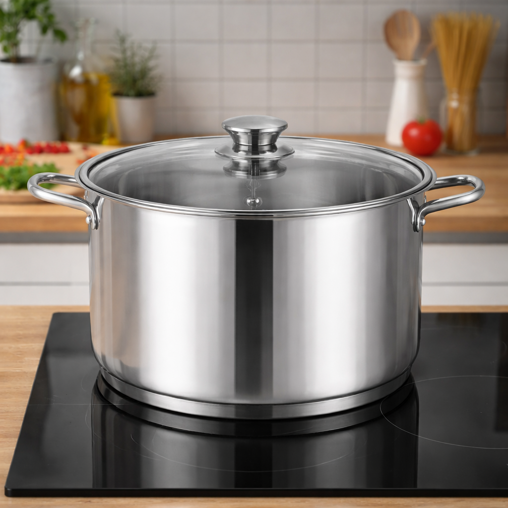 Cratita Inox Royalty Line 14L, 38 x 15 cm, Capac din Sticla Termorezistenta