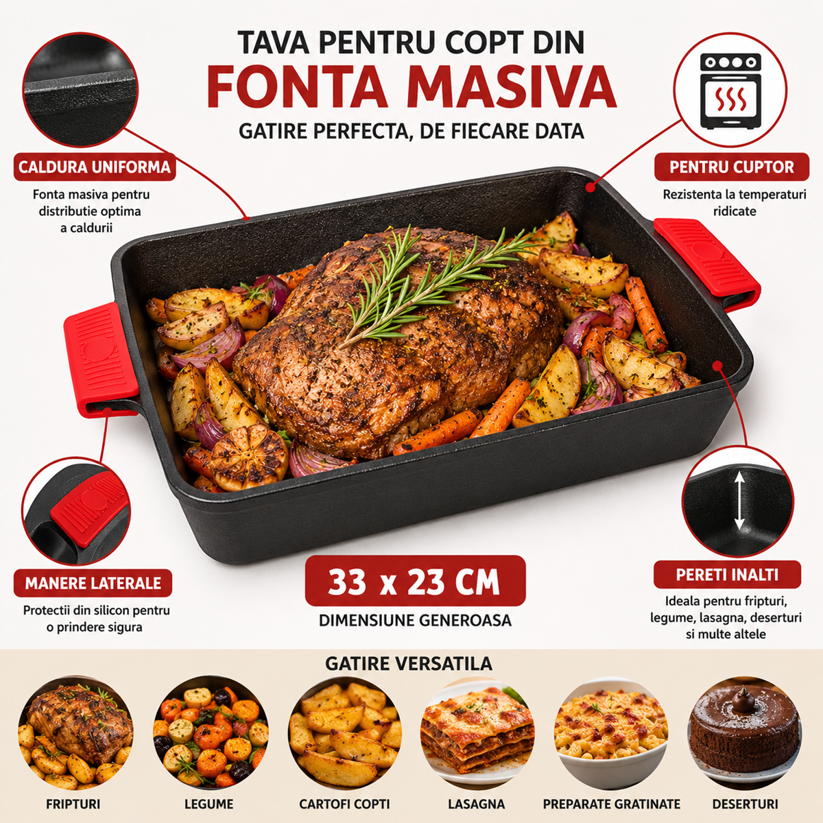 Tava Fonta Xelon 33x23 cm pentru Cuptor cu Manere Protejate
