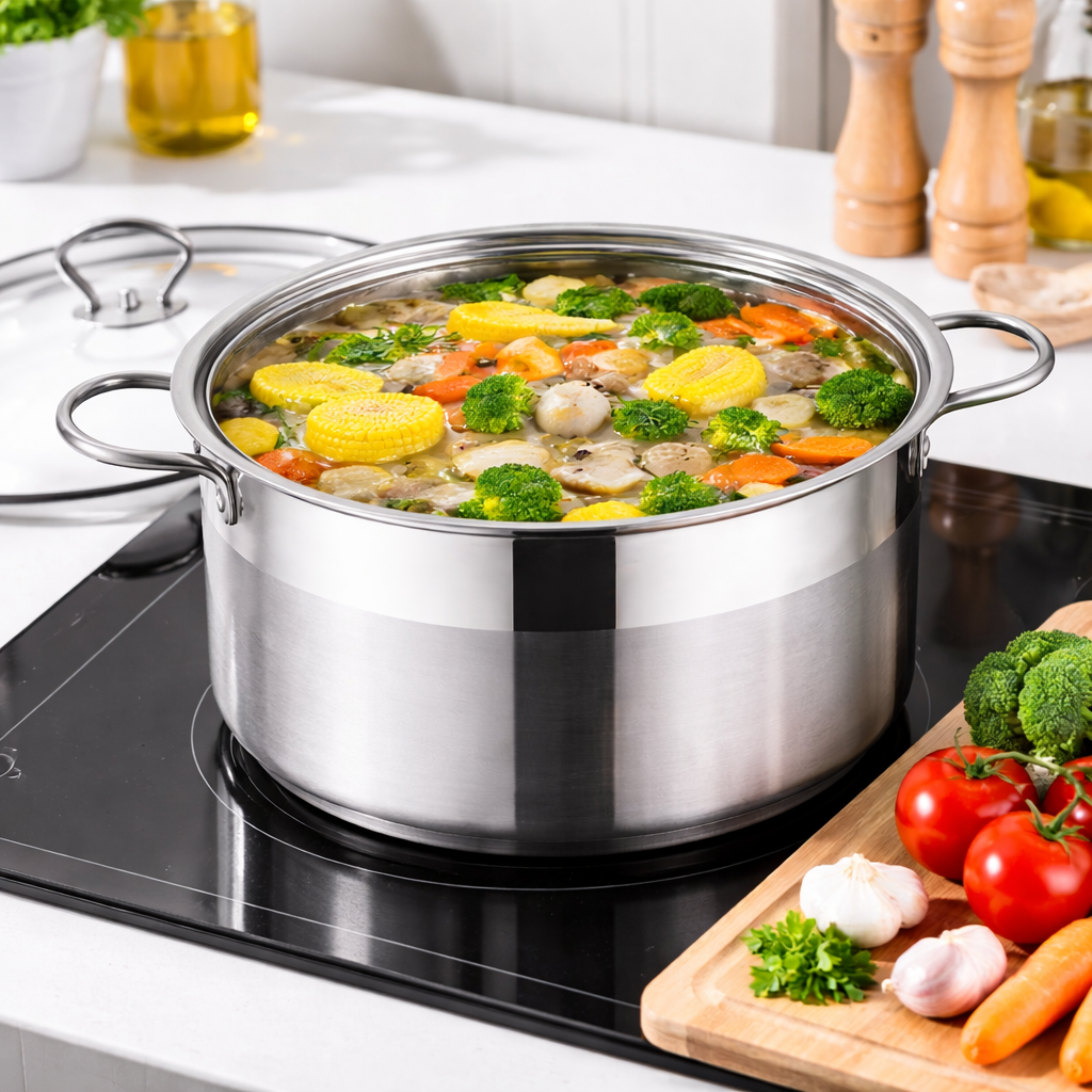 Oala Inox 10L, 36 x 14 cm, Capac Sticla Termorezistenta, Royalty Line
