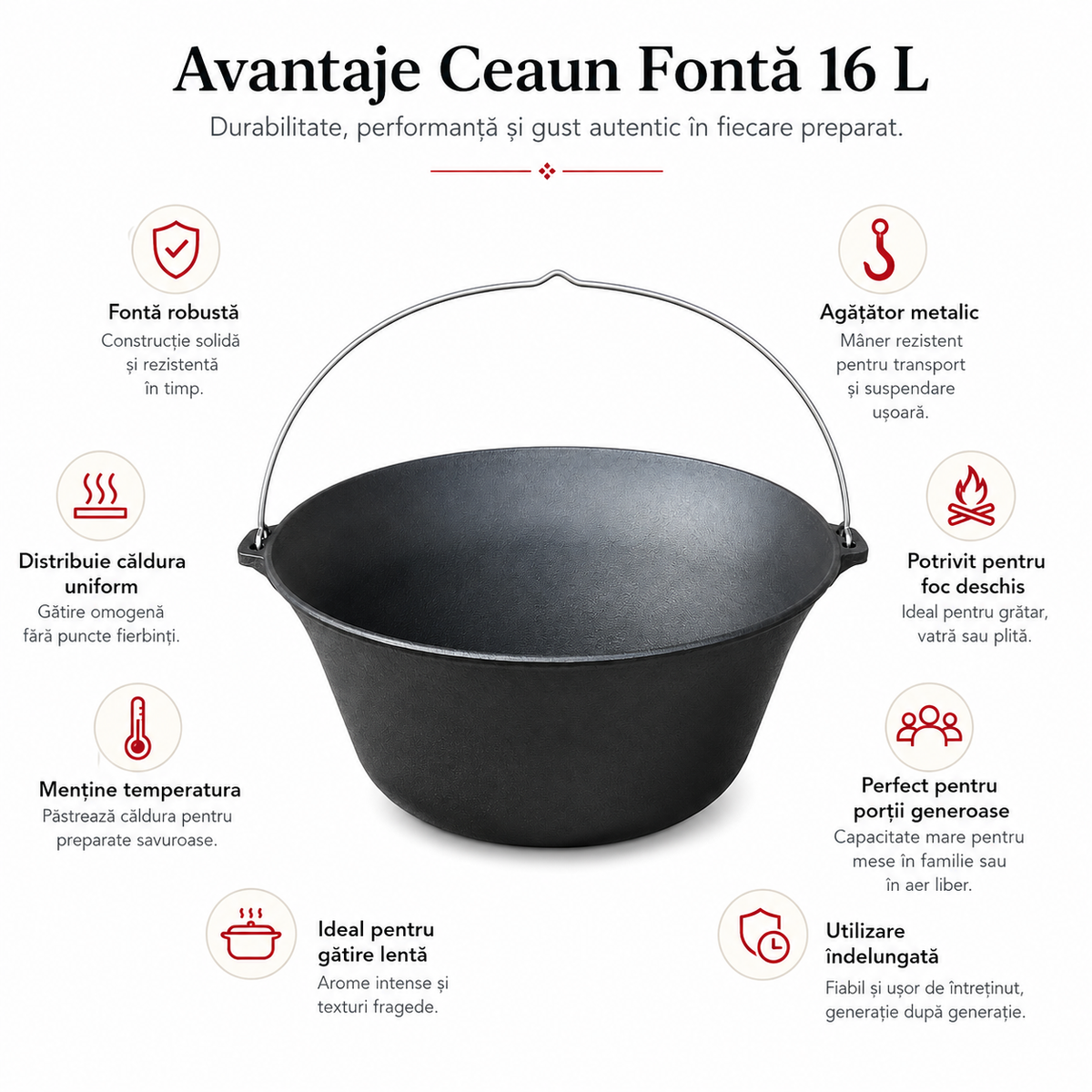 Ceaun din Fonta 16 L cu Agatator, Diametru 42 cm