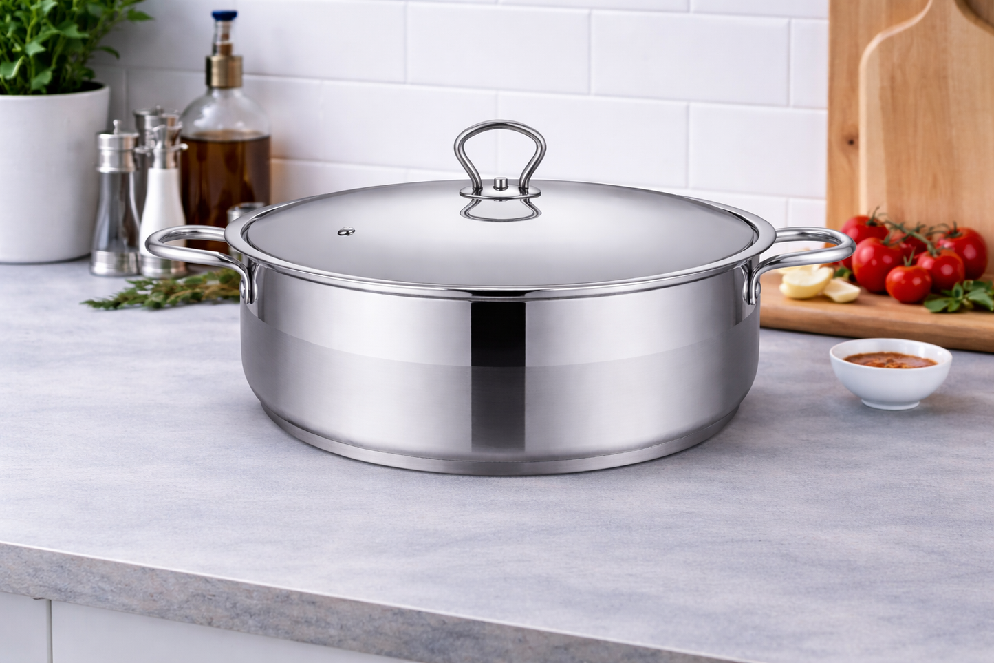 Cratita Inox Royalty Line 34 x 13 cm, 8L, Capac Metalic, Fund Termic