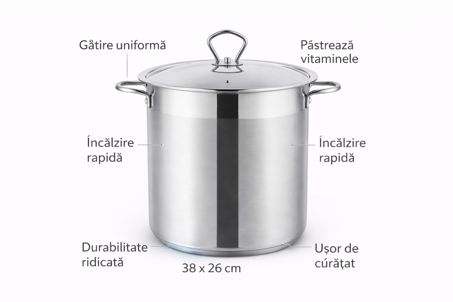 Oala Inox Royalty Line 38 x 26 cm cu Capac Metalic, Capacitate Mare