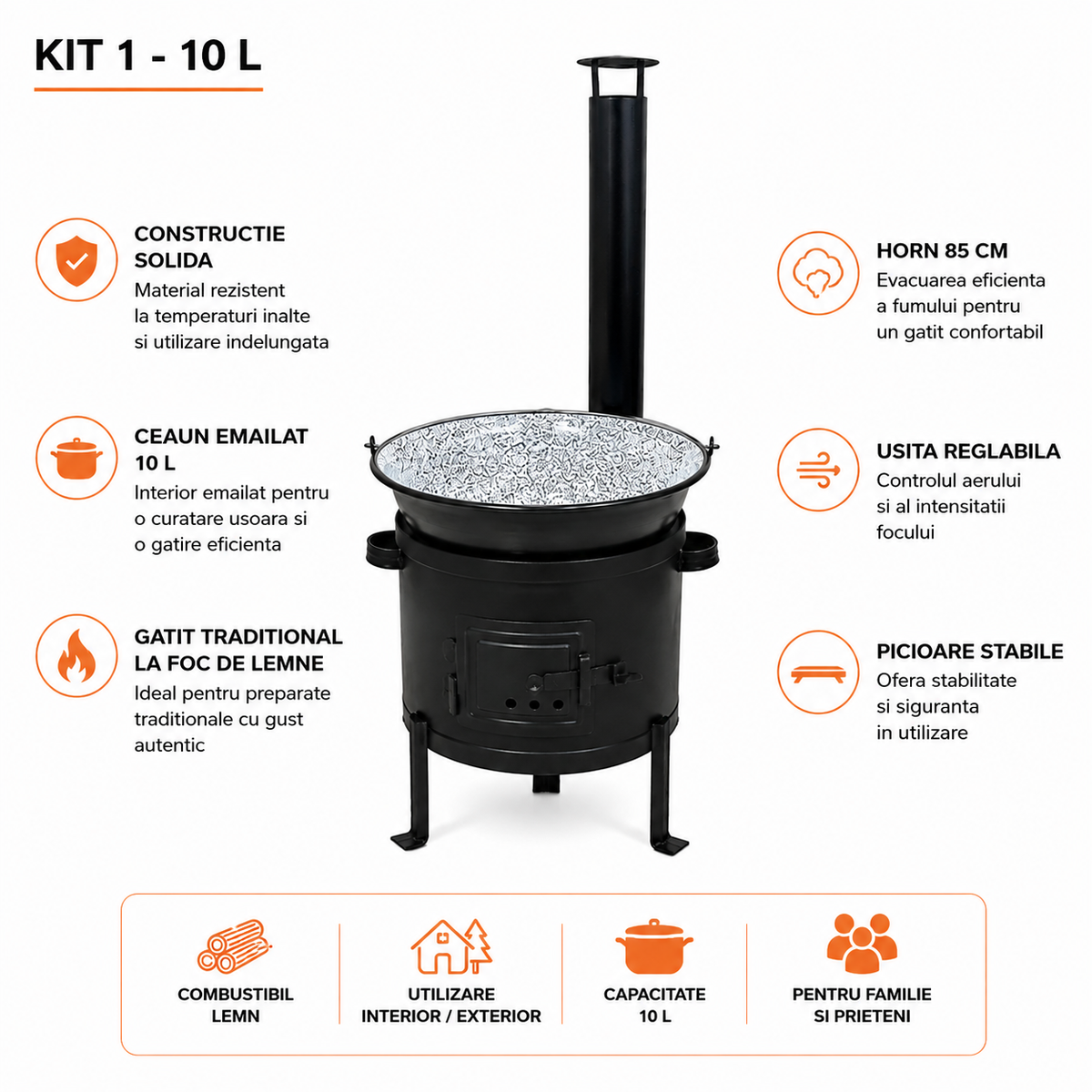 Set Ceaun Emailat 10L cu Focar 32 cm si Horn pentru Gatit