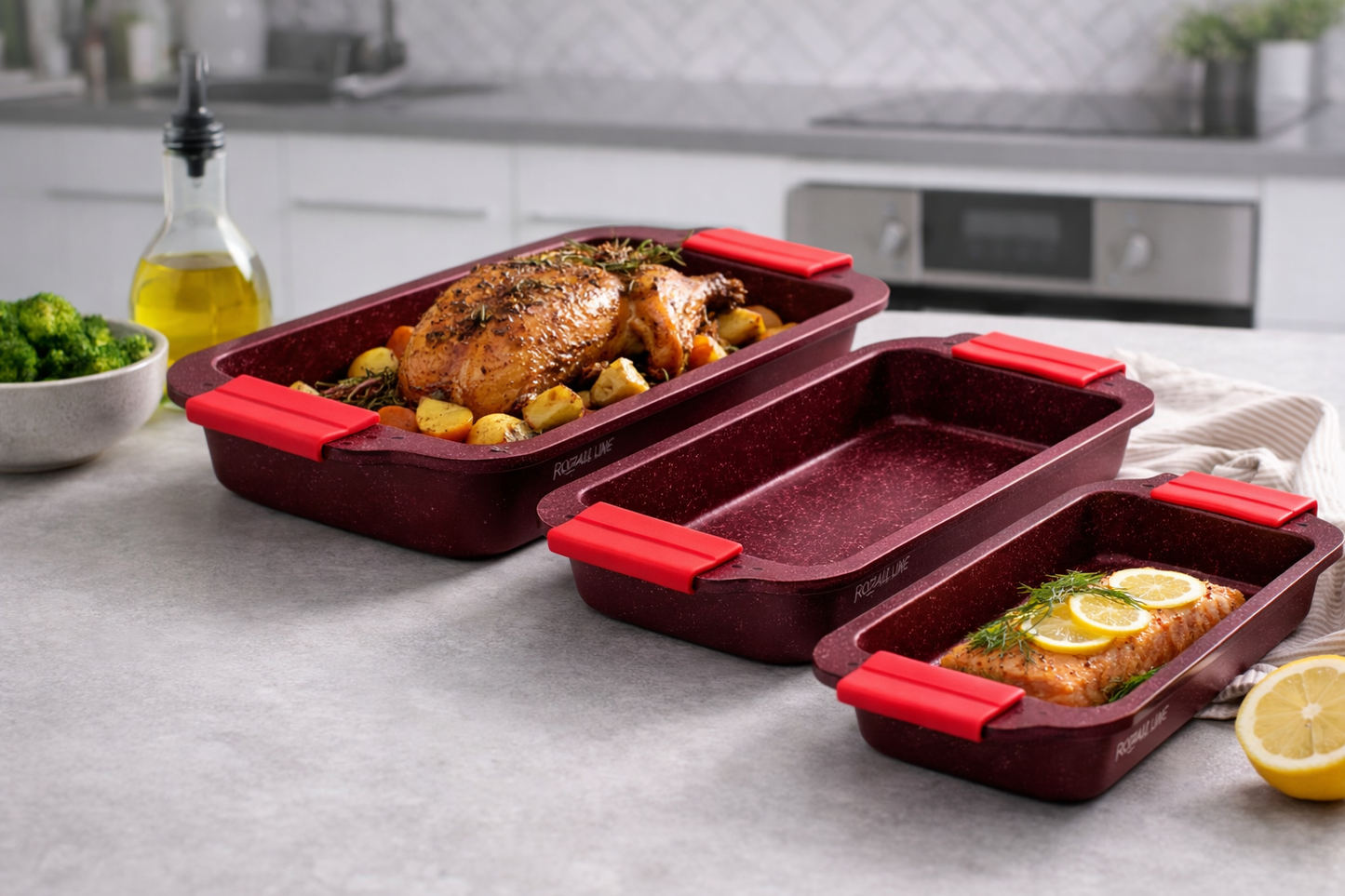 Set 3 Tavi de Copt Royalty Line Granit Roasting Pan S/M/L, Antiaderente, PFOA Free