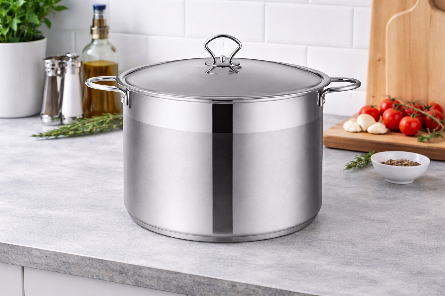 Oala Inox 22L cu Capac Metalic, 34 x 24 cm, Fund Termic