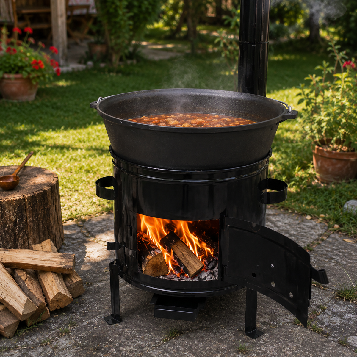 Ceaun Fonta 30L cu Focar 45 cm si Horn pentru Gatit Traditional