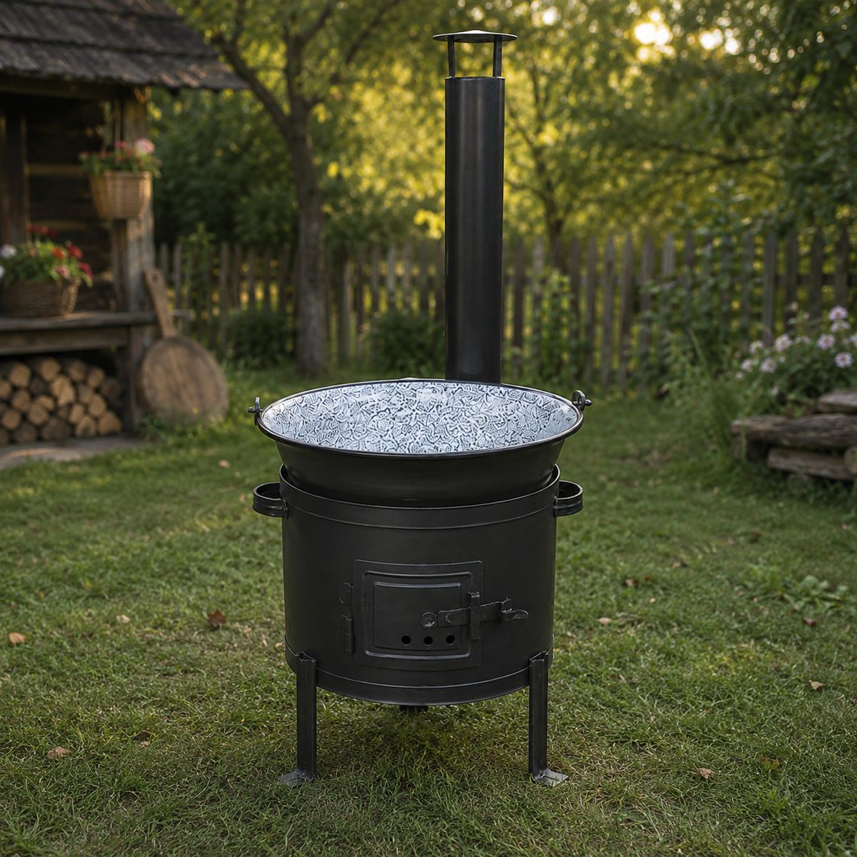 Set Ceaun Emailat 10L cu Focar 32 cm si Horn pentru Gatit