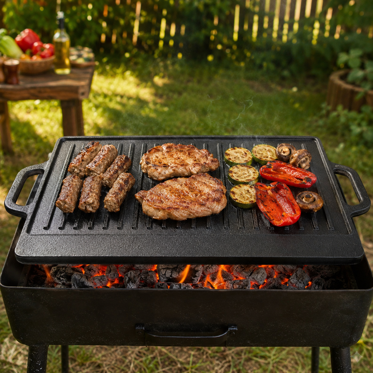 Plita Grill din Fonta 50x23 cm cu Manere, Suprafata Striata