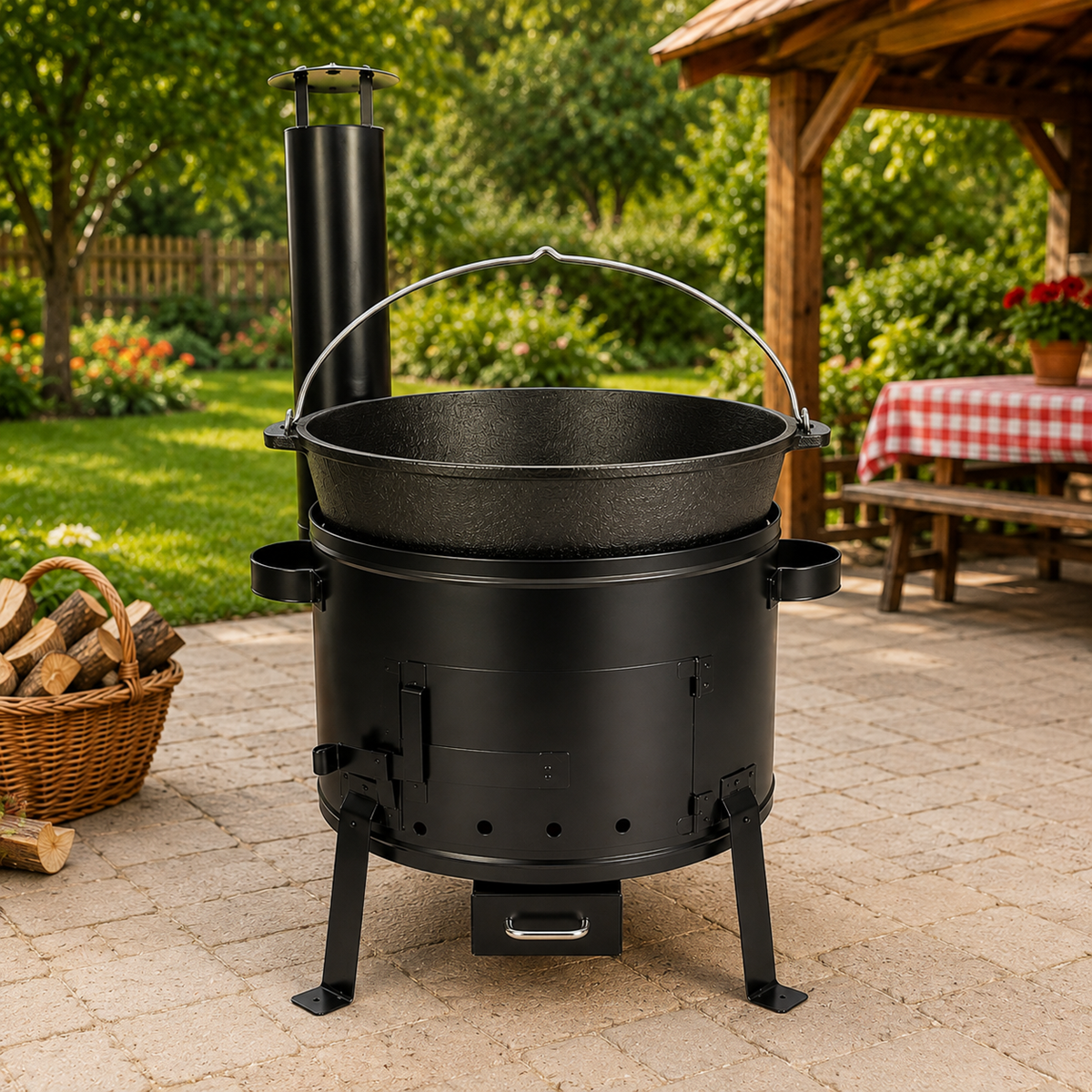 Set Ceaun Fonta Bruta 16L cu Focar 36 cm si Horn pentru Gatit