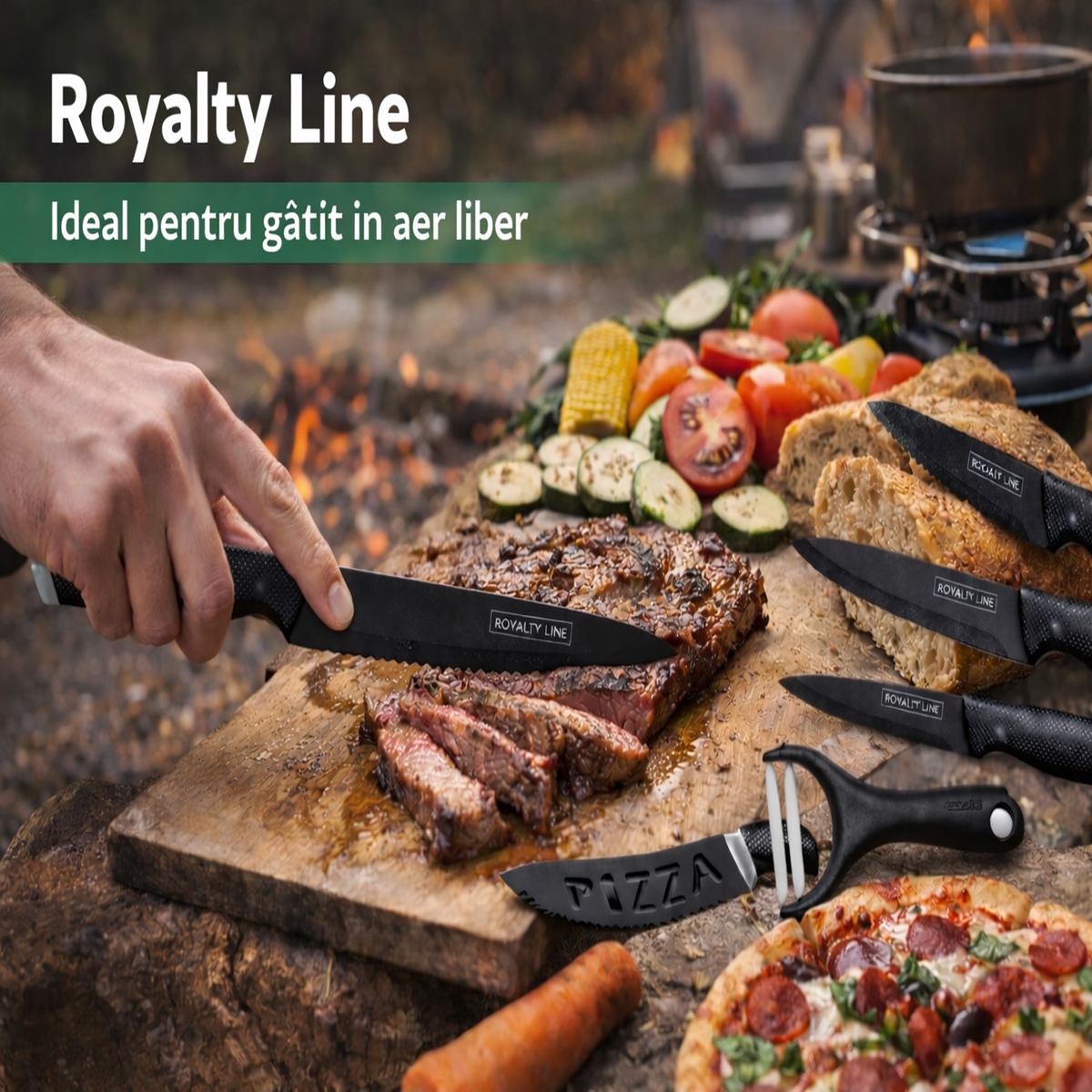 Set Cutite Bucatarie Royalty Line, 7 Piese, Inox cu Strat Antiaderent, Peeler Ceramic Inclus