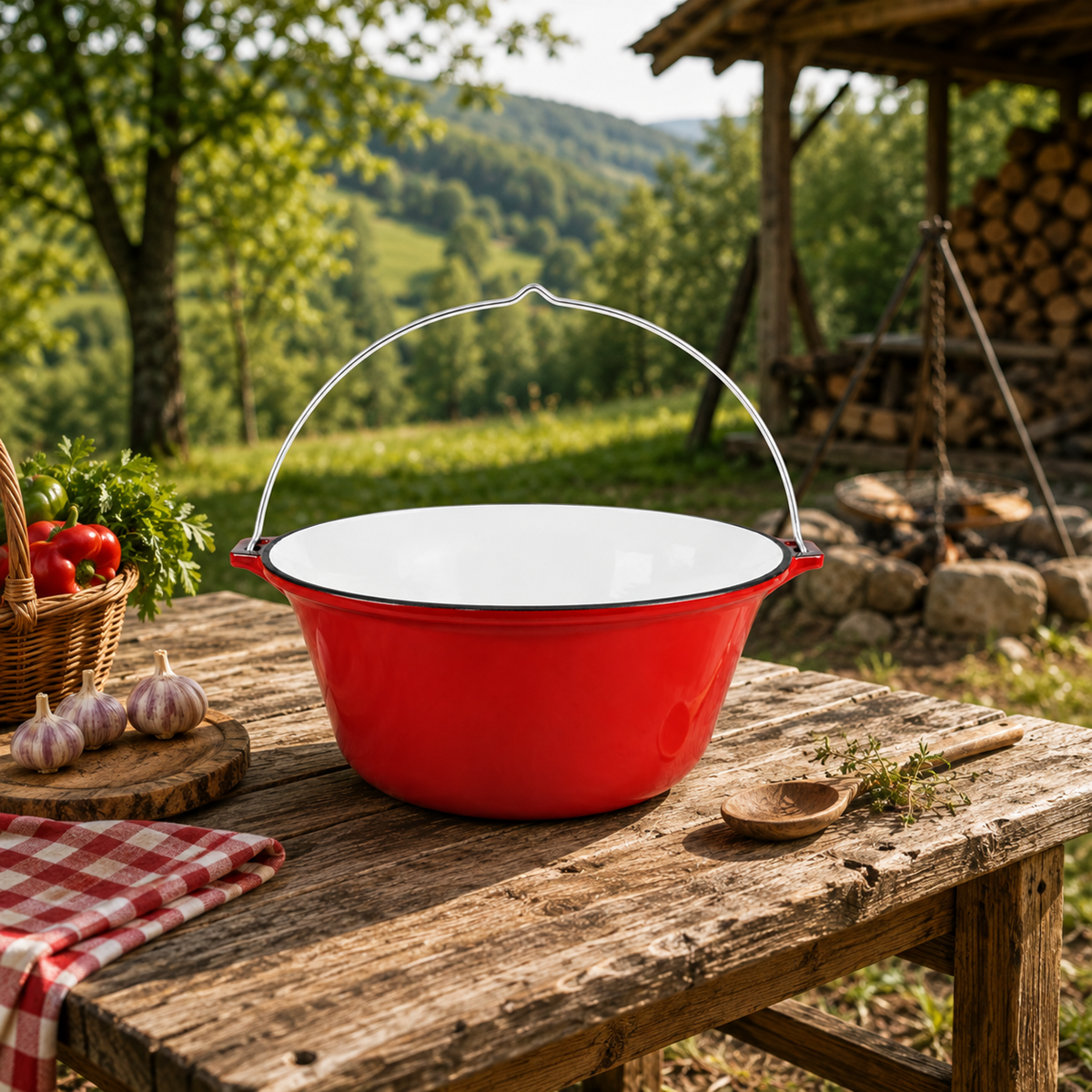 Ceaun din Fonta Emailata Rosie 7,5 L, cu Agatator