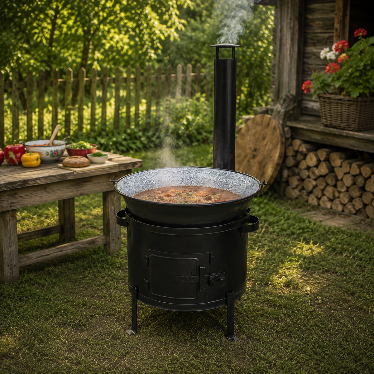Set Ceaun Emailat 20L cu Focar 39 cm si Horn pentru Gatit