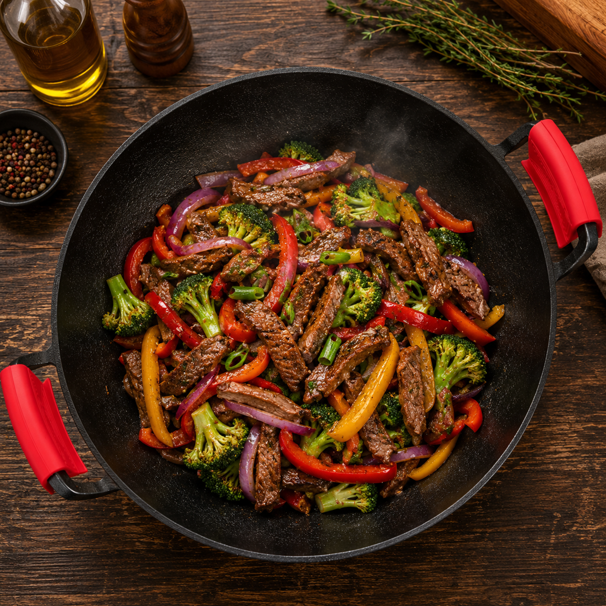 WOK din Fonta 36 cm cu Manere, pentru Gatit si Sotare