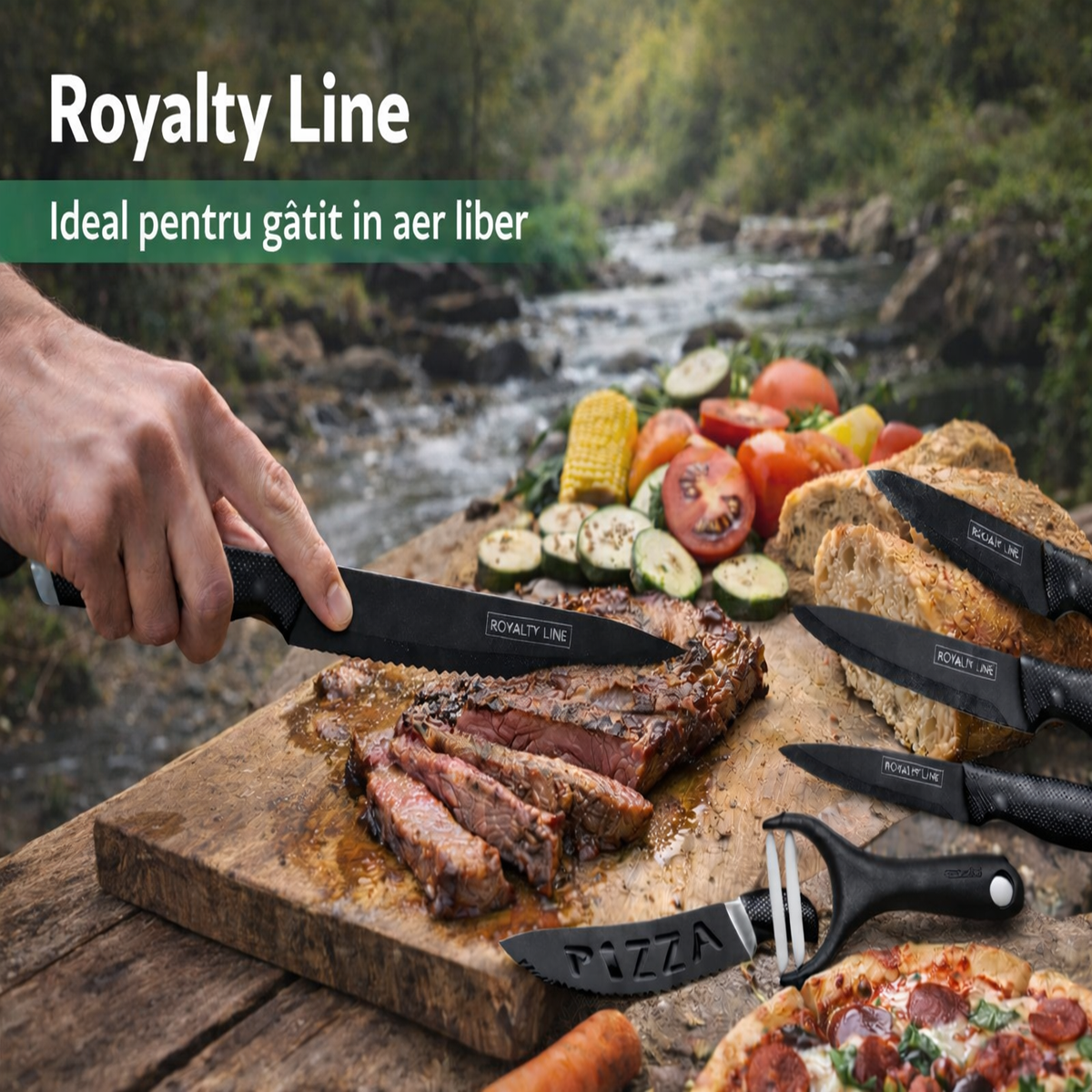 Set Cutite Bucatarie Royalty Line, 7 Piese, Inox cu Strat Antiaderent, Peeler Ceramic Inclus