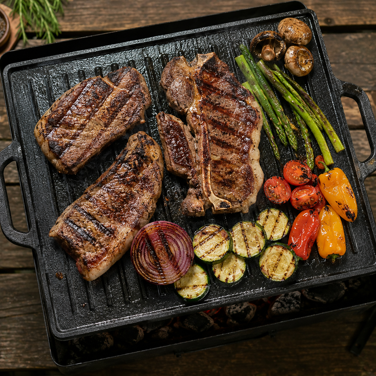 Plita Grill din Fonta 50x23 cm cu Manere, Suprafata Striata