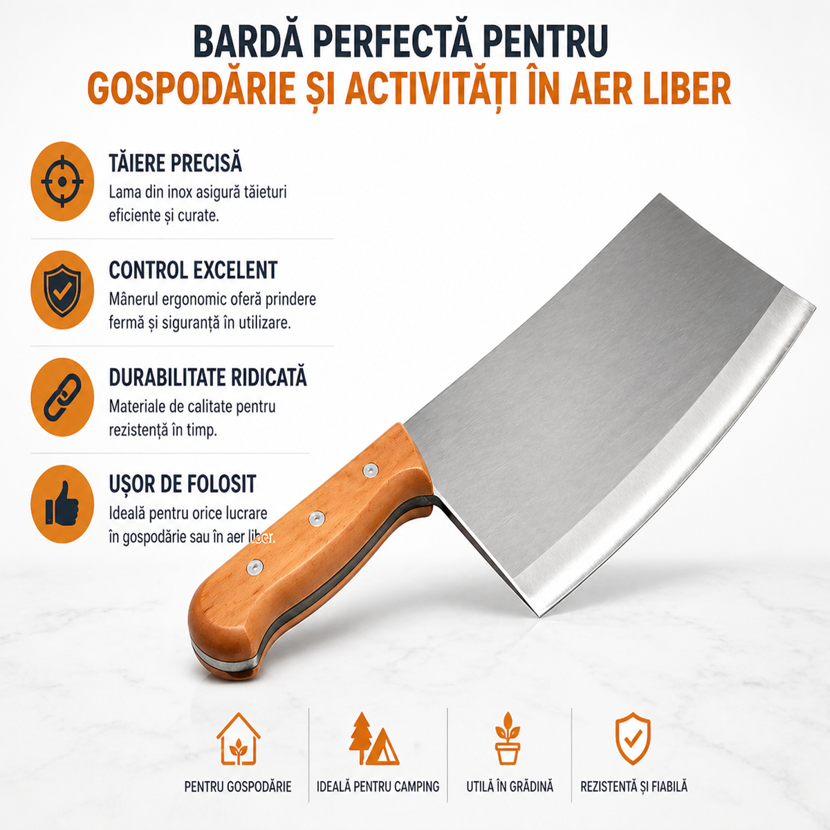 Barda  din Fier cu Lama Inox, 36 cm