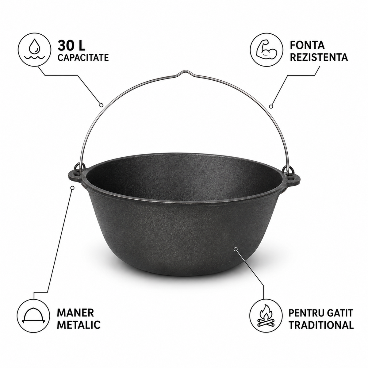 Ceaun Fonta 30L pentru Gatit Traditional la Foc sau Aragaz