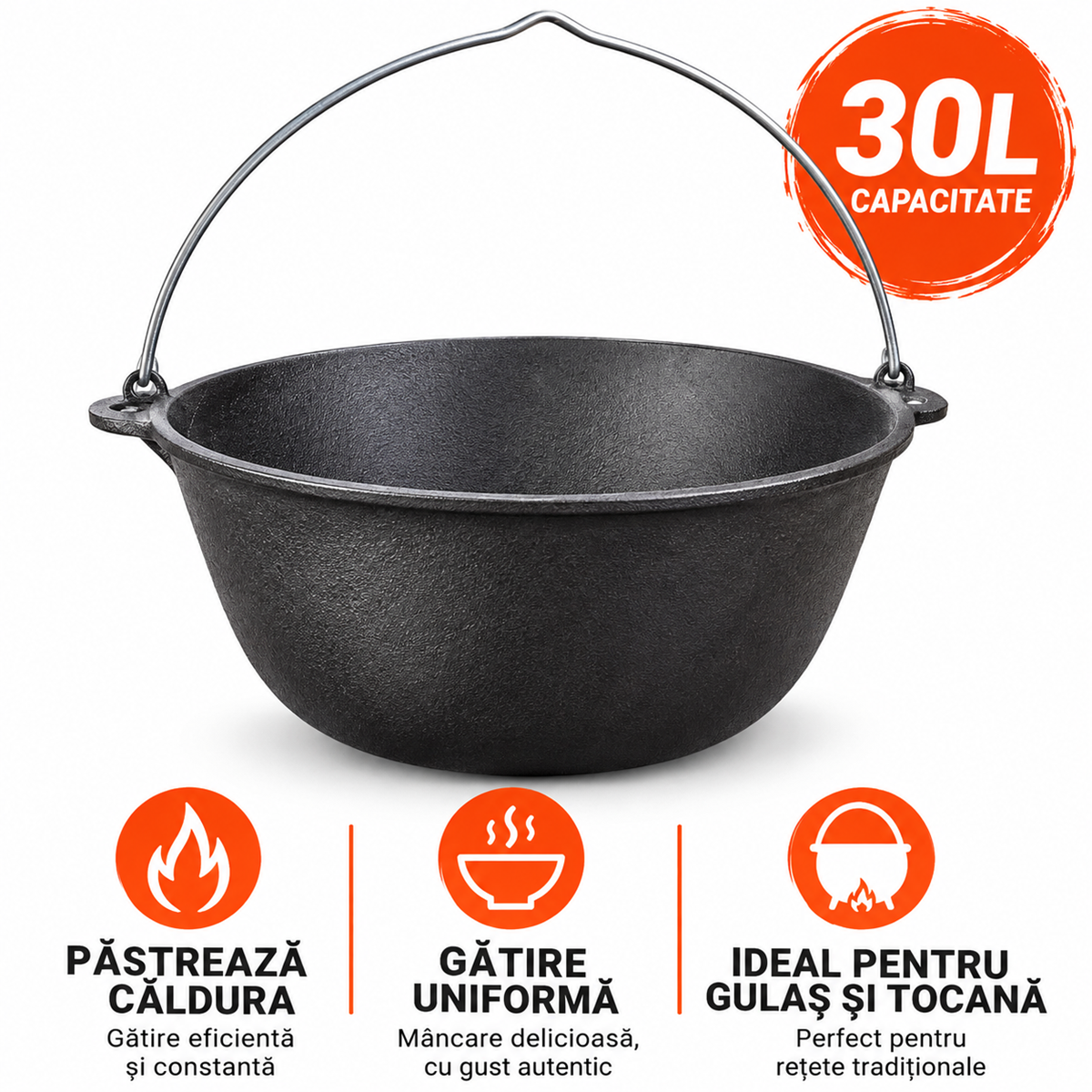 Ceaun Fonta 30L pentru Gatit Traditional la Foc sau Aragaz
