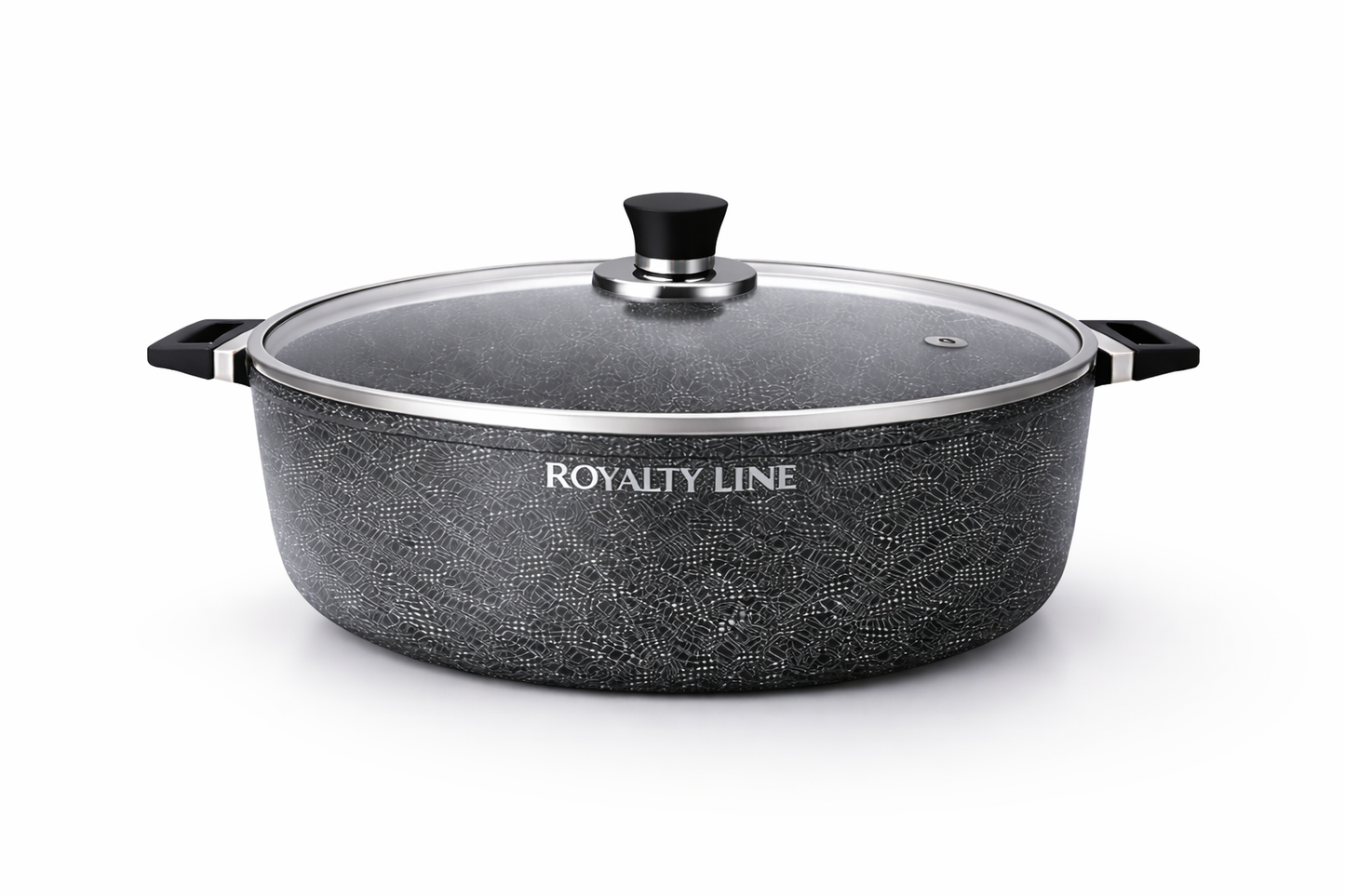 Oala din Aluminiu Turnat 44 cm, 24L, Acoperire Marmura, Capac Sticla, Royalty Line
