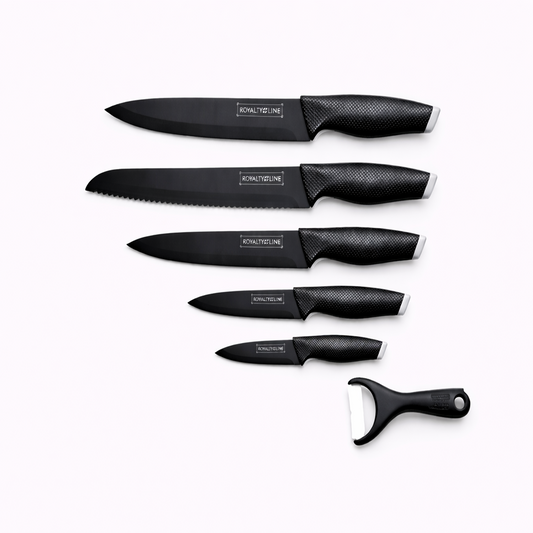 Set Cutite Bucatarie Royalty Line, 5 Piese, Inox cu Strat Antiaderent, Peeler Ceramic Inclus