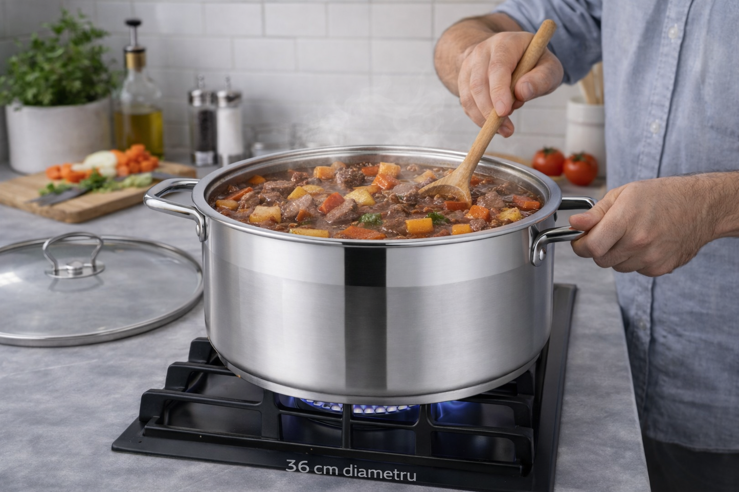 Cratita Inox 10L, 36 x 14 cm, Capac Metalic, Fund Termic, Royalty Line