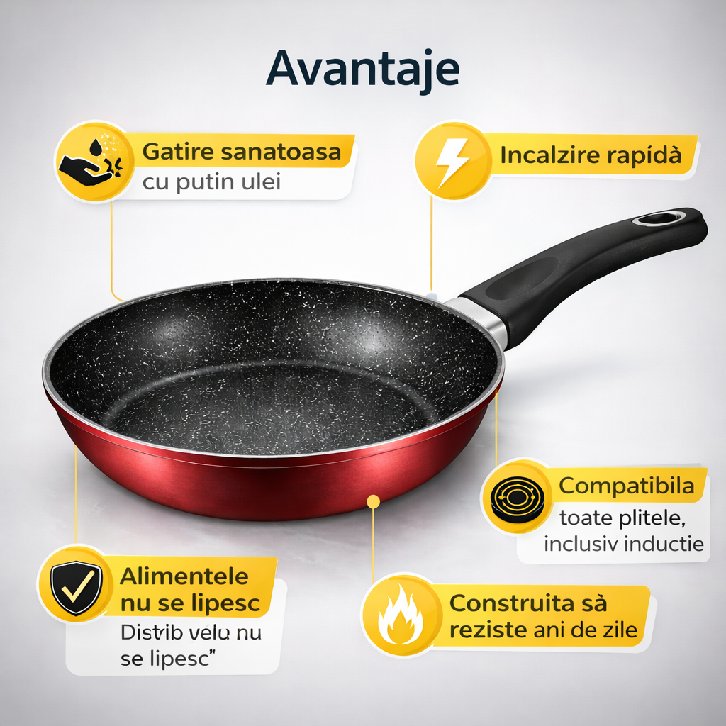 Tigaie Royalty Line 24 cm, Aluminiu Forjat, Interior Marmorat, Compatibila Inductie