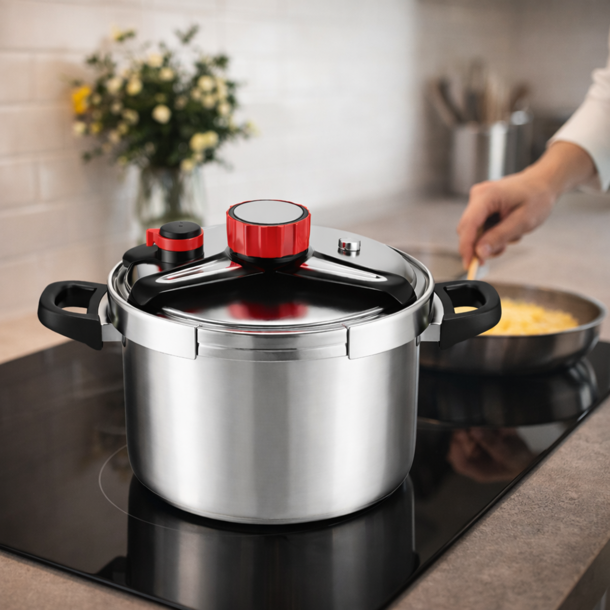 Oala Sub Presiune Inox 7 Litri, 22 cm, Compatibila cu Toate Tipurile de Plite