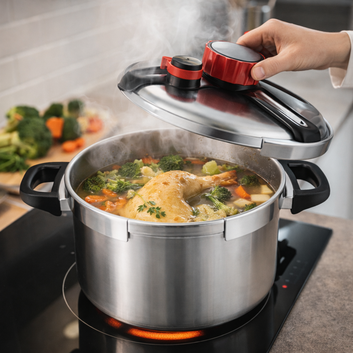 Oala Sub Presiune Inox 7 Litri, 22 cm, Compatibila cu Toate Tipurile de Plite