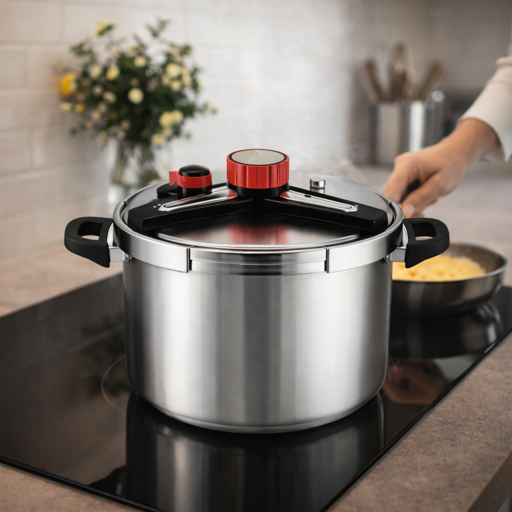 Oala Sub Presiune Inox 12 Litri, 26 cm, Compatibila cu Toate Tipurile de Plite