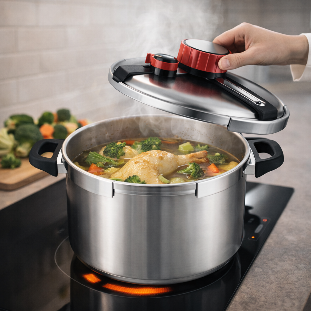 Oala Sub Presiune Inox 12 Litri, 26 cm, Compatibila cu Toate Tipurile de Plite